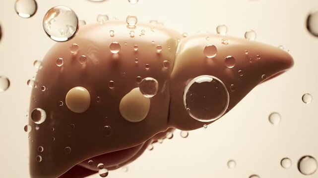 Realistic 3D Human Liver Anatomy With Water Droplets And Soft Lighting For Medical Education Or Healthcare Awareness Campaigns