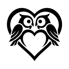 Obraz premium Owl Couple Love Heart Silhouette Romantic Birds Valentine Symbol Vector Illustration