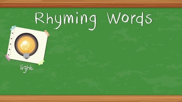 Educational Animation of Rhyming Words on a Green Chalkboard