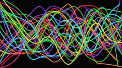 Dynamic Abstract Neon Wavy Lines Intertwined on a Dark Background
