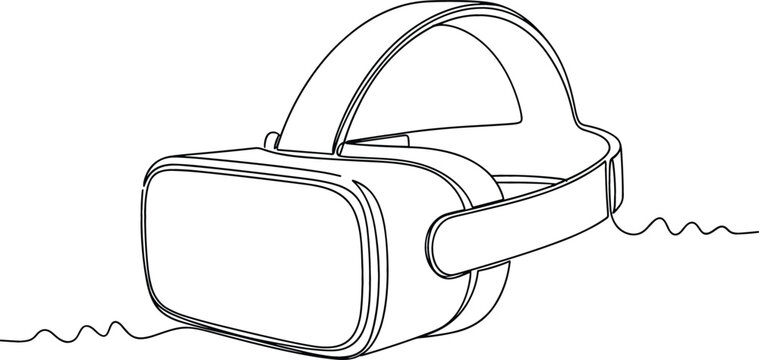 Continuous one line drawing of a virtual reality VR headset for gaming and futuristic technology concepts