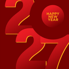 Simple and Elegant 2027 Happy New Year Design with Red and Gold Colour.