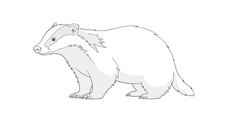 Obraz premium Detailed line drawing of a badger, showcasing its distinct striped face and robust build. Ideal for educational use, wildlife themes, and creative