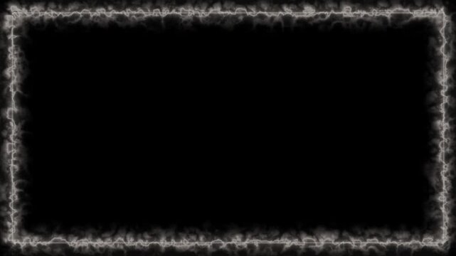 4K White Energy Glow Frame Border with Smoky Texture on Black Background for Video Overlay, Cinematic Motion Graphics, and Abstract Design Asset
