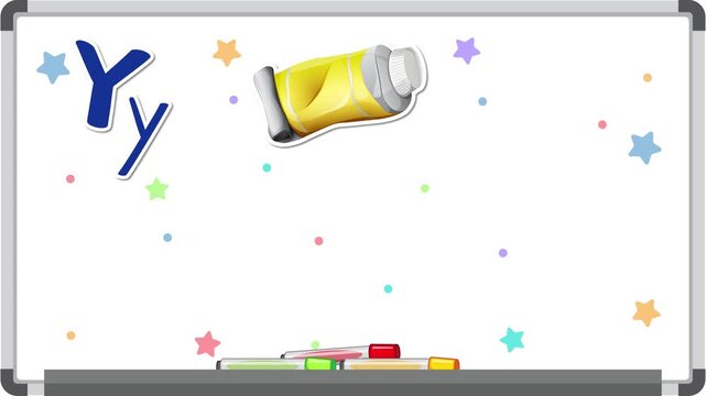 Educational Animation of Letter Y Vocabulary on a Whiteboard Background