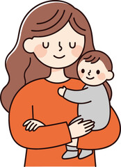 Mother Holding Baby Cute Cartoon Illustration of Loving Mom and Child Flat Vector Design for Parenting and Family Theme