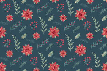 Seamless Christmas Poinsettia Floral Pattern