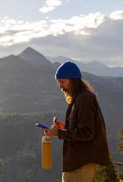 Eating  snack break rest mobile phone Yosemite National Park 