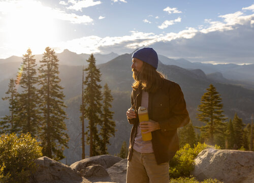 Hiker view portrait yosemite sunrise eating snack