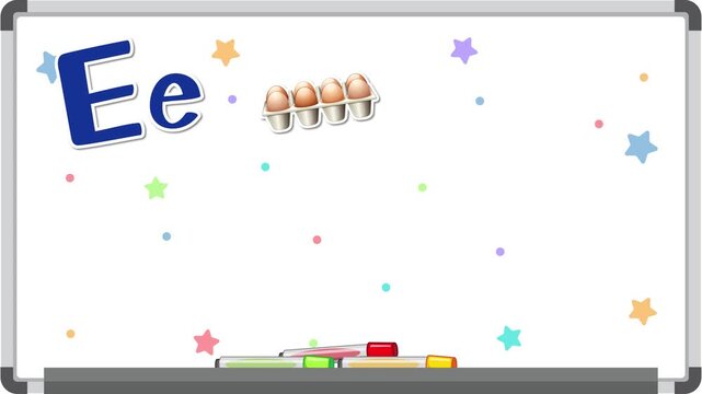 Educational Alphabet Animation for Letter E on a Whiteboard