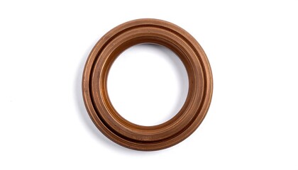 A copper-colored ring on a white background