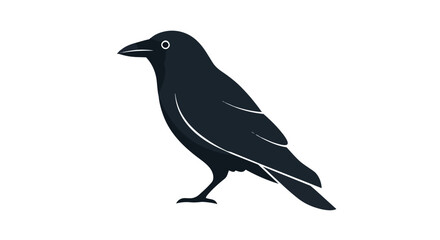Fototapeta premium Elegant black corvid illustration, a dignified raven or crow standing in profile, rendered in a striking minimalist vector style against a pure