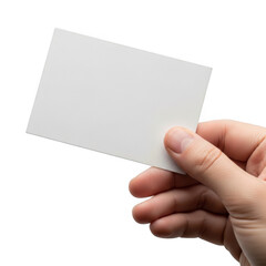 A person holding a blank white business card ready for customization.