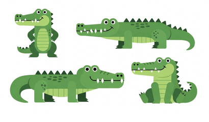 Obraz premium Flat Crocodile and Alligator Mascot Character Vector Collection