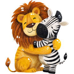 Fototapeta premium lion hugging zebra