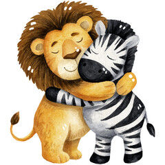 Fototapeta premium lion hugging zebra
