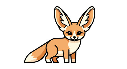 A charming vector illustration featuring a delightful fennec fox with prominent ears and a friendly expression depicted in a clean, stylized,