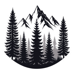Obraz premium Majestic mountain landscape with pine trees in silhouette
