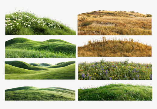 Lush Landscapes Showcasing Diverse Terrains Element Design Set