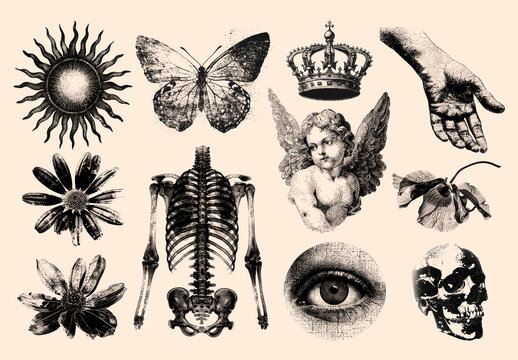 Vintage Collage With Eclectic Elements Design Set