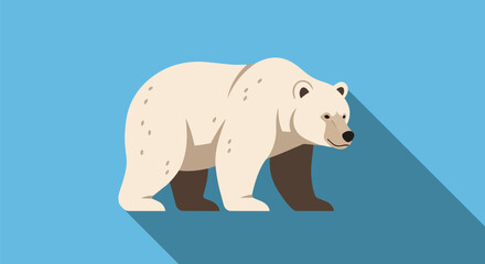 Fototapeta premium Flat design illustration of a majestic arctic polar bear with a blue background and long shadow representation