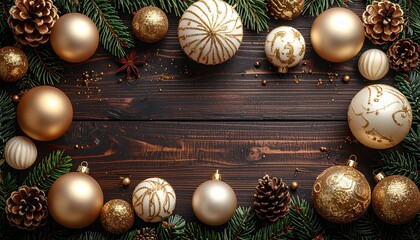 view of elegant golden and white Christmas ornaments, 