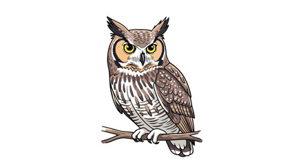 Majestic nocturnal raptor perched thoughtfully on a sturdy branch, a captivating digital illustration showcasing the wisdom and serene beauty of a