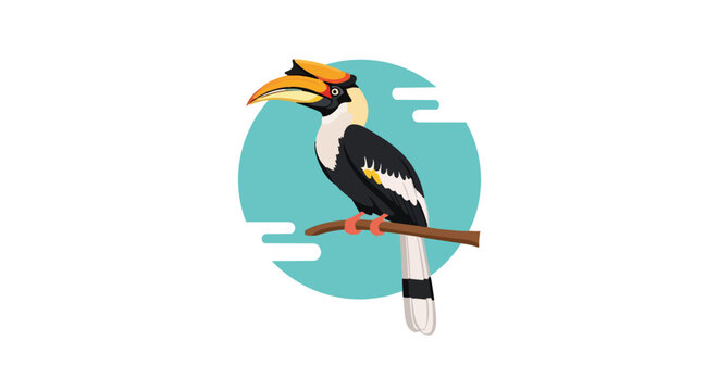 This majestic tropical bird, an icon of the jungle's vibrant ecosystem, is depicted in a stylized illustration perched calmly on a sturdy branch