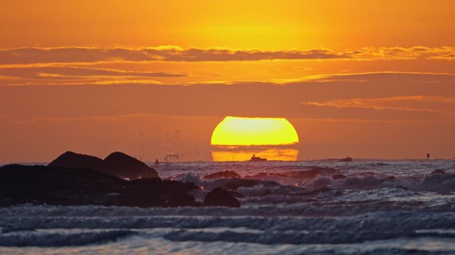 4k Big Sun Rise Over Ocean, Vung Tau, VIetnam
