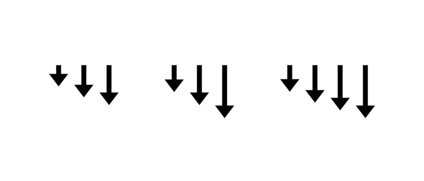 Down arrow icon set. Decline decrease symbol. Downward trend sign