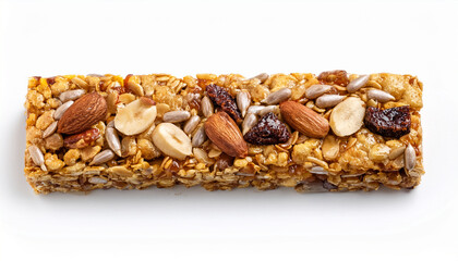 Healthy Granola Bar With Nuts And Seeds Isolated On White Background Nutritious Snack For Energy And Dieting