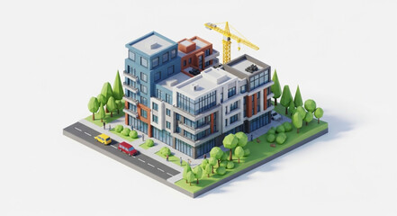 3D Isometric Modern Building Construction Site.