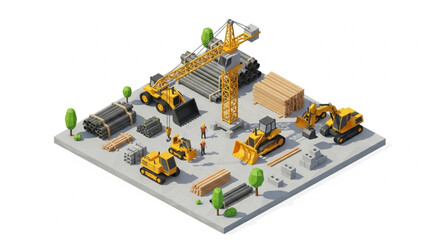 3D Construction Site with Heavy Machinery. © Ojo