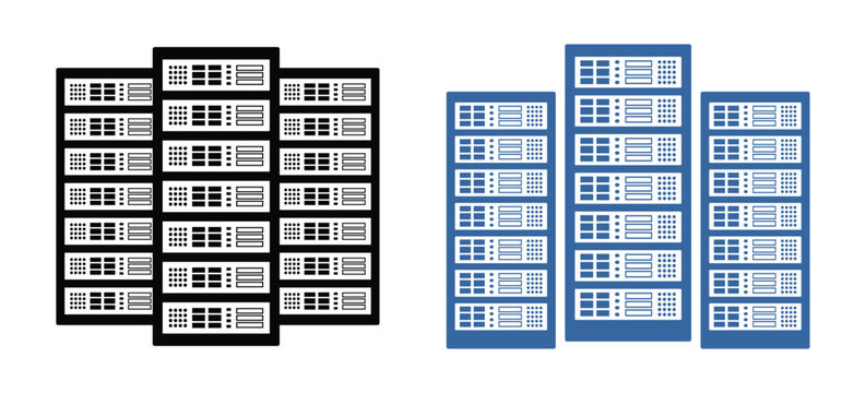 Server rack icon set for data Center storage and cloud infrastructure.  