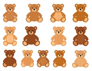 Obraz premium A collection of twelve brown teddy bears on white background