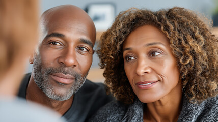 A couple engages in a thoughtful discussion with their financial advisor in their cozy living room Generative AI