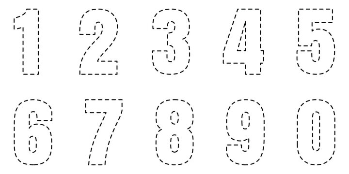Tracing Numbers Set for Kids, Dotted Line Mathematical, Educational Vector Illustration for Preschool and Kindergarten Worksheets