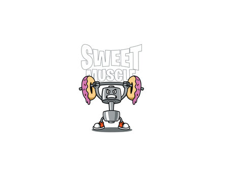 Sweet muscle dumbbell and donut character illustration