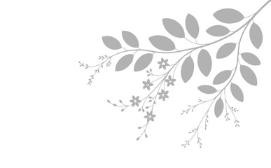 Fototapeta premium Elegant Leafy Twig with Small Floral Corner Elements Shadow Vector Illustration Minimal Nature Design Isolated on White Background