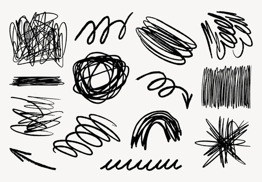 Abstract Black Scribbles Collection Design Set