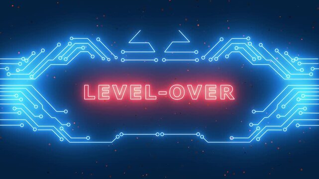 Neon Level Over Game Ending Screen Interface Graphic.