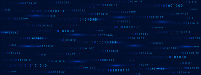 Blue binary code Rain on abstract matrix background. Computer technology. Futuristic cyber security with information and science fiction depth or modern art. Vector illustration.