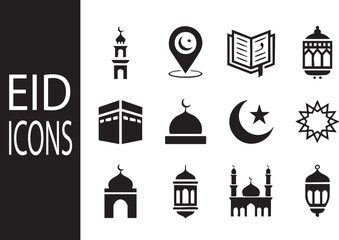 Fototapeta premium Islamic symbols and architecture icons in black Print