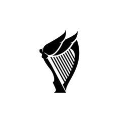 Obraz premium Winged Harp Logo with Stylized Female Head and Angelic Wings Silhouette