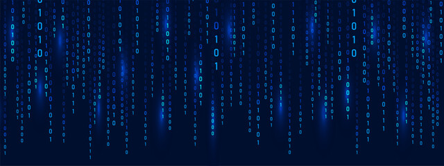 Binary code Rain with blue matrix. Abstract background. Technology or security. Cyber futuristic programming in cyberspace on screen and numbers with tech effect. Vector illustration.