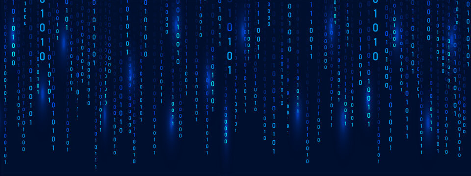 Binary code Rain with blue matrix. Abstract background. Technology or security. Cyber futuristic programming in cyberspace on screen and numbers with tech effect. Vector illustration.