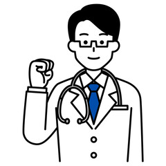 ガッツポーズをする医師の男性