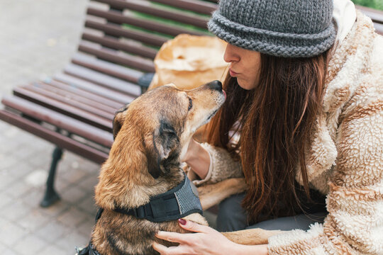 A woman with her mixed breed dog 