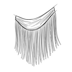 Elegant fringe trim illustration with flowing lines, isolated on a clean white background, showcasing detailed craftsmanship and stylish design