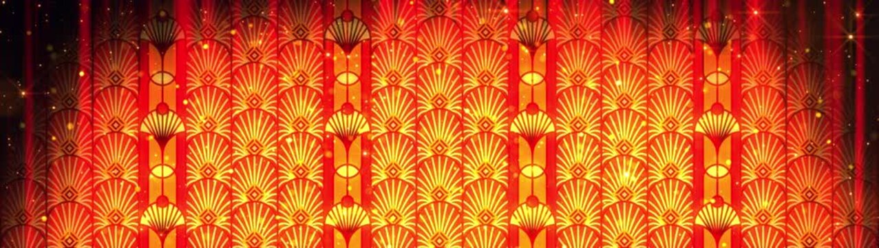 Luxury Silver Art Deco Pattern Background with Cinematic Spotlights and Shimmering Particles